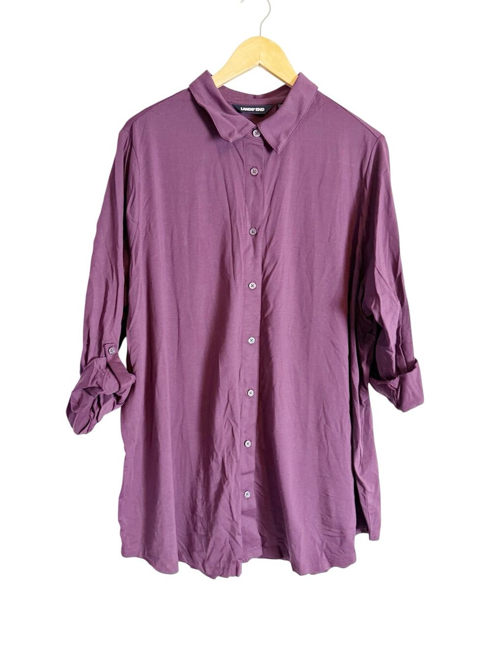 Lands’ End Solid Purple Roll Tab Long Sleeve Button Up Dress Shirt Plus Size 3X